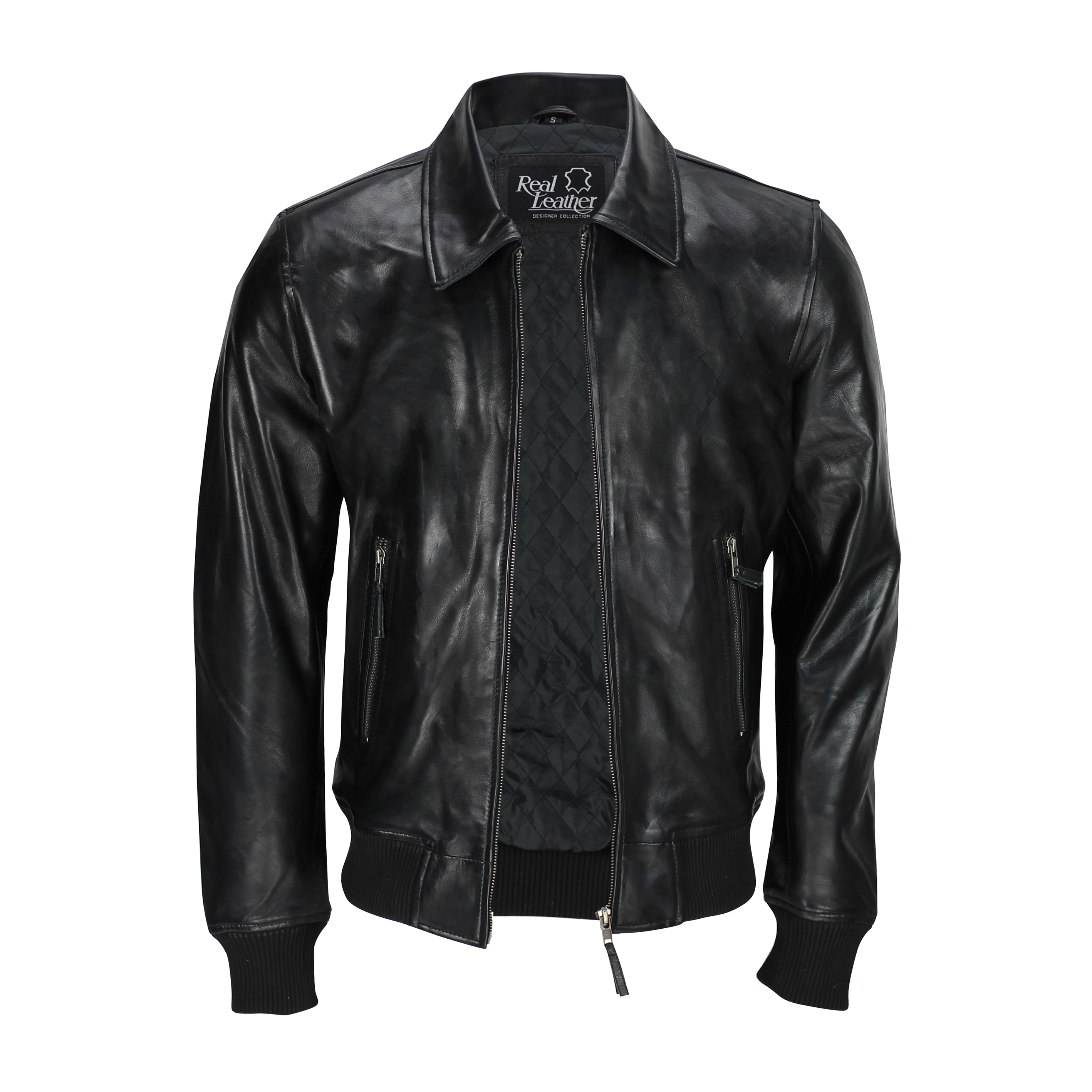 Mens Soft Real Leather Collar Bomber Jacket Vintage Biker Style Black Tan Brown Ebay 